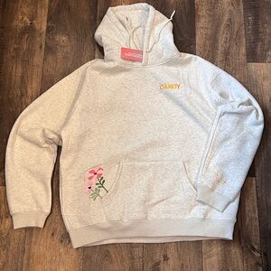 Women's Light Gray Hoodie with Floral Accents